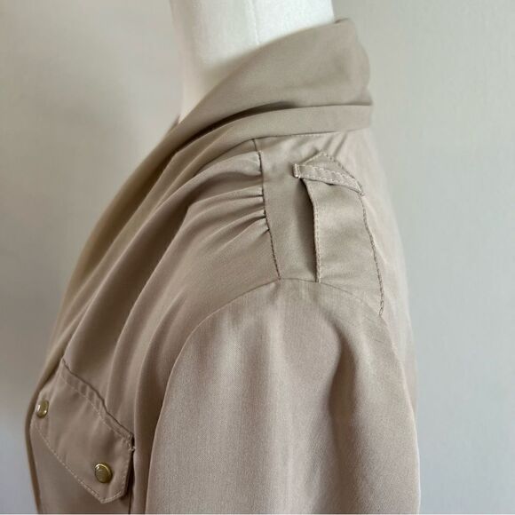 NWT Chico’s jacket soft mix safari crepe lapel size 0 (small 4) tan waist tie - Picture 6 of 12